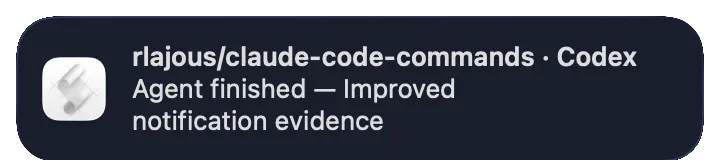 A real macOS notification showing that a Codex turn completed in the Git Workflow repository.